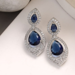 Rhodium-Plated Teardrop Shaped Diamond Drop Earrings