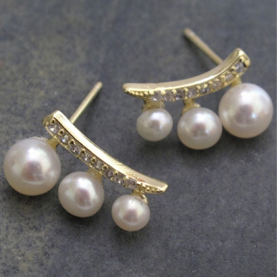 Gold-Plated Bow & Faux Pearl Beaded Studs Earrings