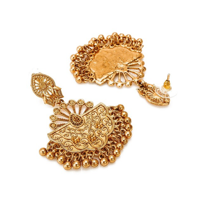 Gold-Toned Geometric Jhumkas Earrings